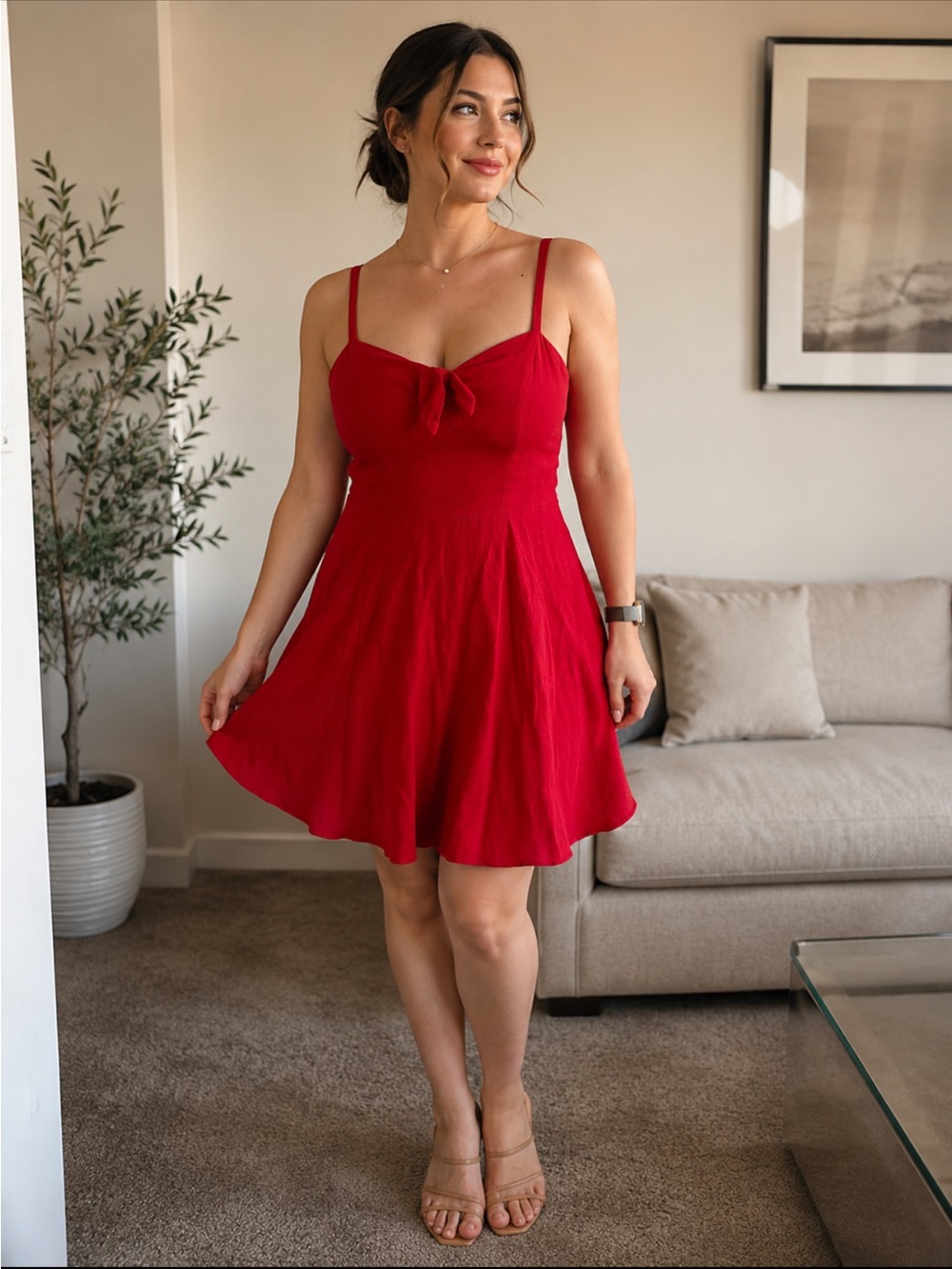 Old Navy Red Mini Sundress with Front Knot